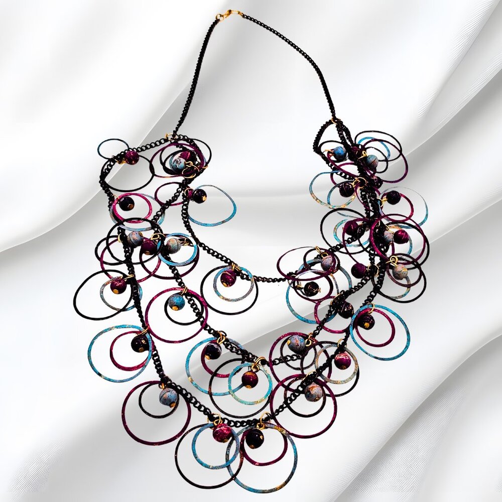 Multicolor Wire Ring & Bead Statement Necklace On… - image 3
